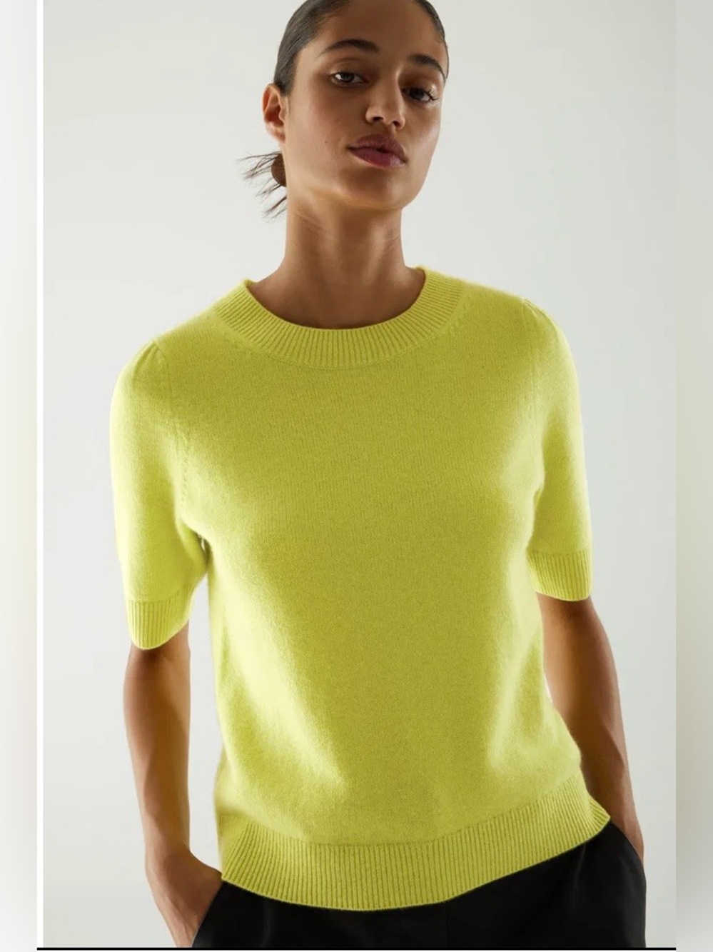 EUC COS Women’s Lime Yellow Cashmere Sweater ~ Puff Sleeves ~ Fall Luxury ~ XS
